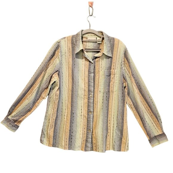 Alfred Dunner Blouse womens 14 colorful crinkly embroidered shell buttons career - Picture 1 of 16